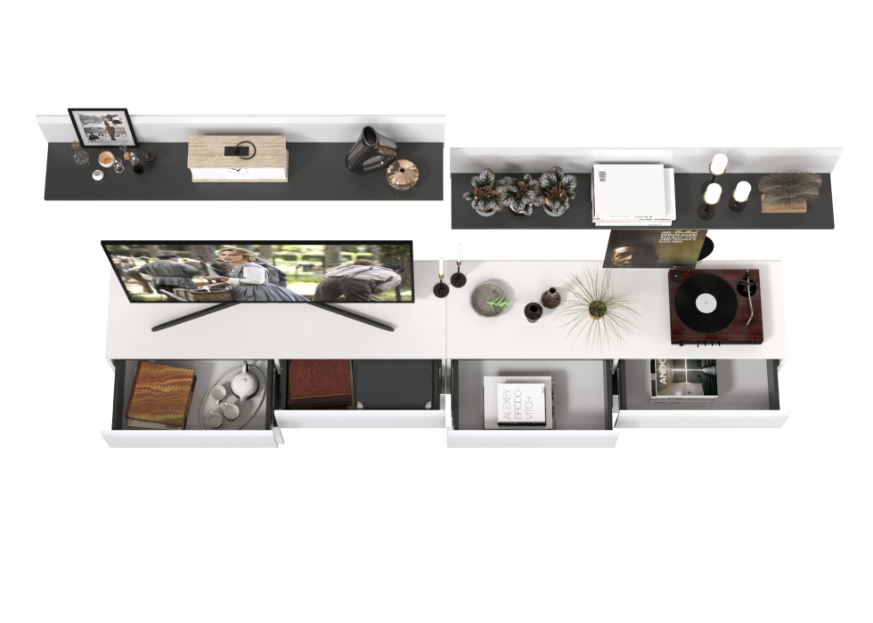 ТВ-тумбы, Большая ТВ-тумба Сидней с двумя навесными полочками