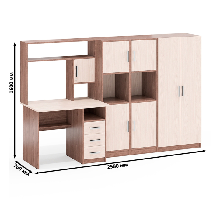 Домашние кабинеты, Уголок для школьника из стола с пеналами и платяного шкафа СК-9