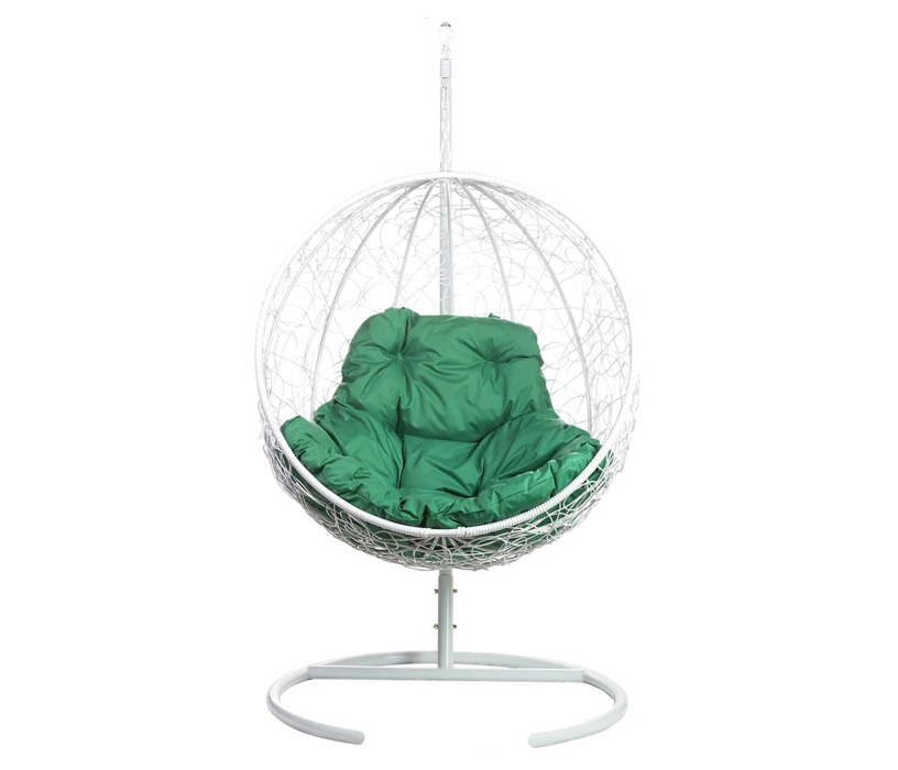 Мебель из ротанга, Подвесные качели Kokos White Зеленая подушка