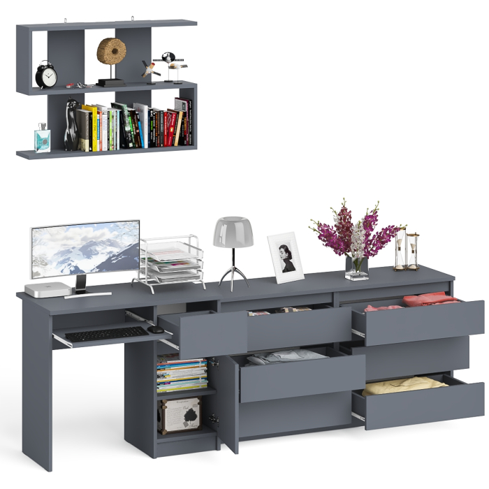 Домашние кабинеты, Комод шесть ящиков Мори МК1380.6 со столом с ящиком и дверкой справа и полка