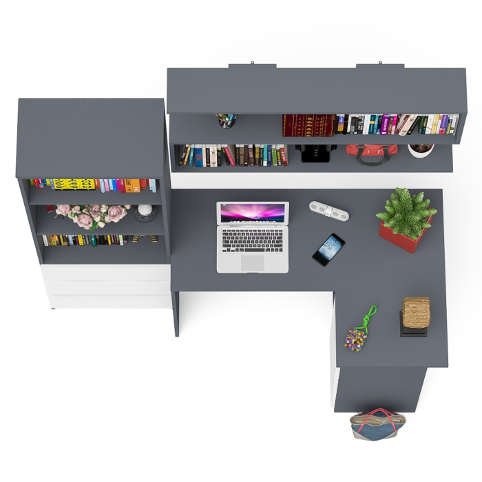 Домашние кабинеты, Рабочее место с угловым столом Мори МС-16 правым со стеллажом и полкой