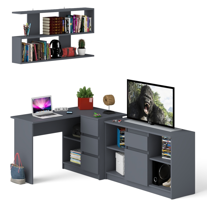 Домашние кабинеты, Угловой компьютерный стол Мори МС-16 правый с тумбой 1204.1 и верхней открытой полкой