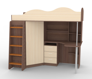 Кровать чердак Пионер с деревянной лестницей, Бодего Темный