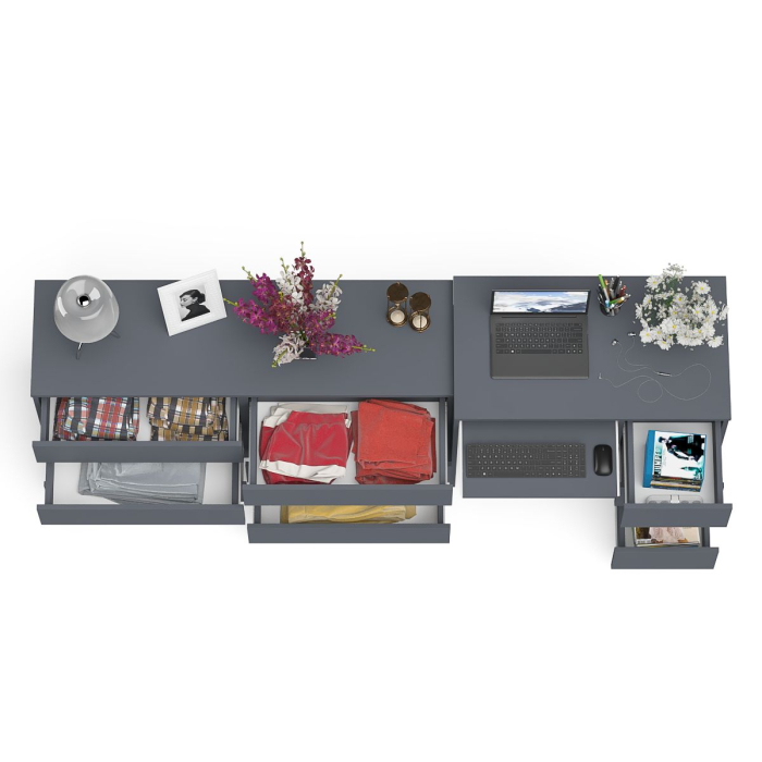 Домашние кабинеты, Комод 1380 6-ть ящиков Мори с однотумбовым столом компьютерным МС-6 правым