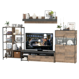 Стенка лофт в гостиную Трувор № 57 с комодом-витриной с подсветкой