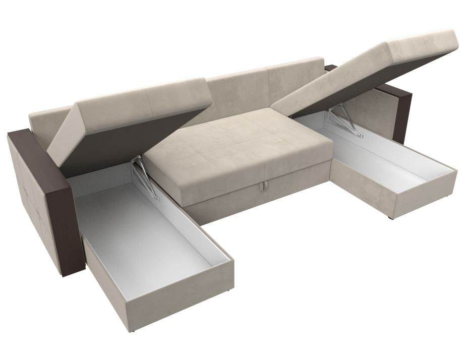 Диваны с ящиком для белья, П-образный диван Валенсия, микровельвет
