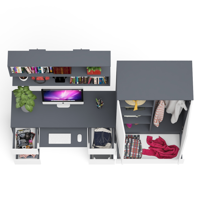 Домашние кабинеты, Шкаф-комод Мори МШ900.1 с письменным 2-х тумбовым столом МС-2 и полкой книжной