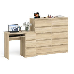 Стол с тремя выдвижными ящиками компьютерный правый с комодом на 10-ть ящиков Мори