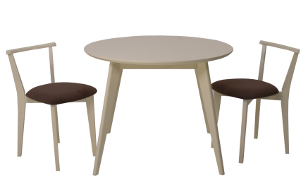 Стол Сканди К 90 слоновая кость со стульями Франк слоновая кость велюр коричневый