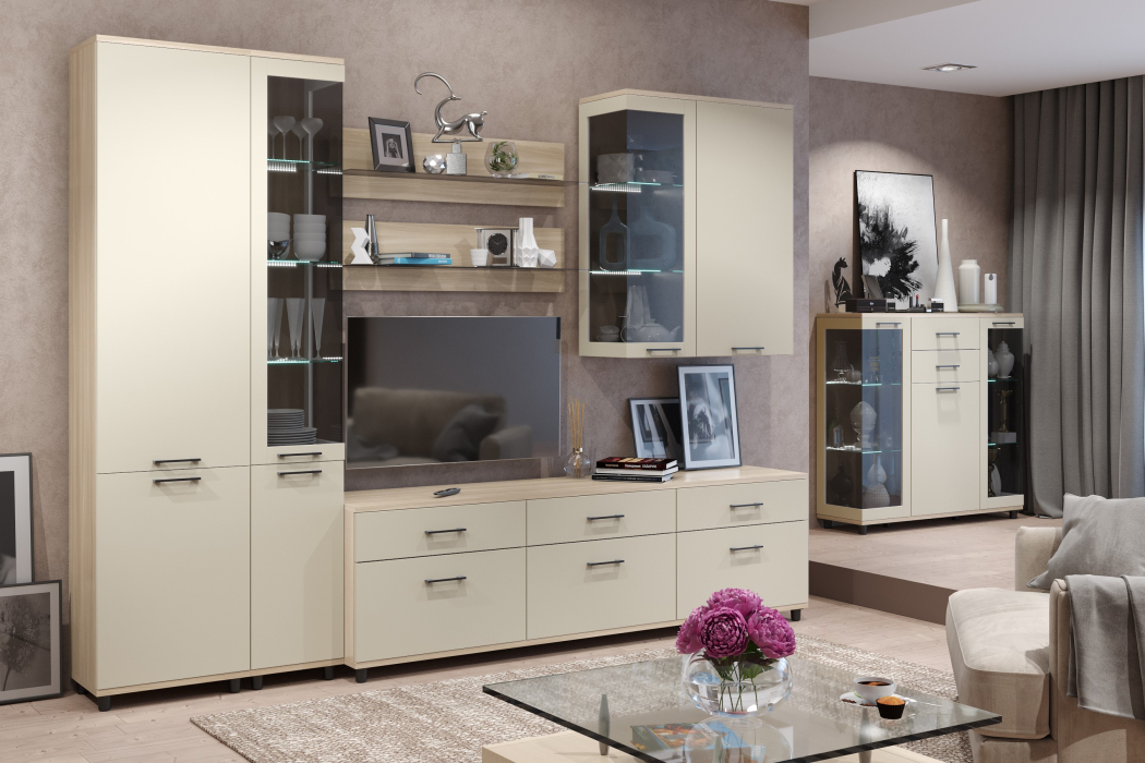 Стенки для гостиной, Модульная гостиная Грейс композиция 5  Ясень Асахи