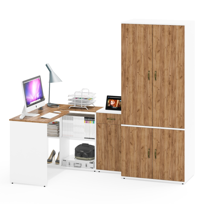 Домашние кабинеты, Шкаф для белья Лидер-8 19Б с письменным столом и тумбочкой МД 3.15