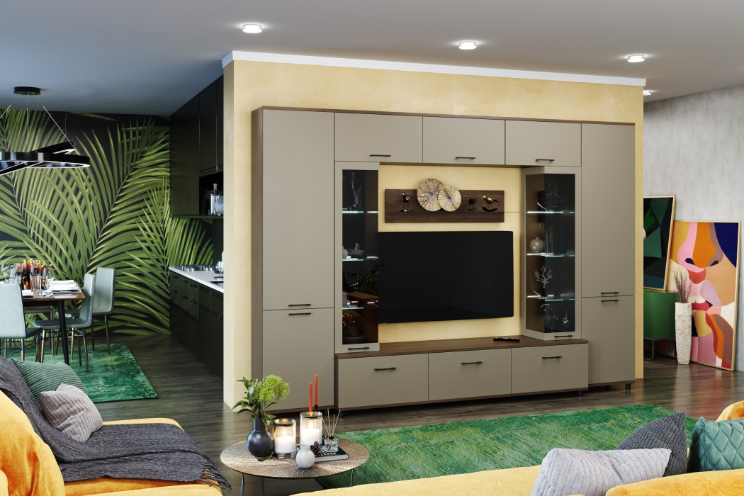 Стенки для гостиной, Модульная гостиная Грейс композиция 6  Гикори Джексон Темный