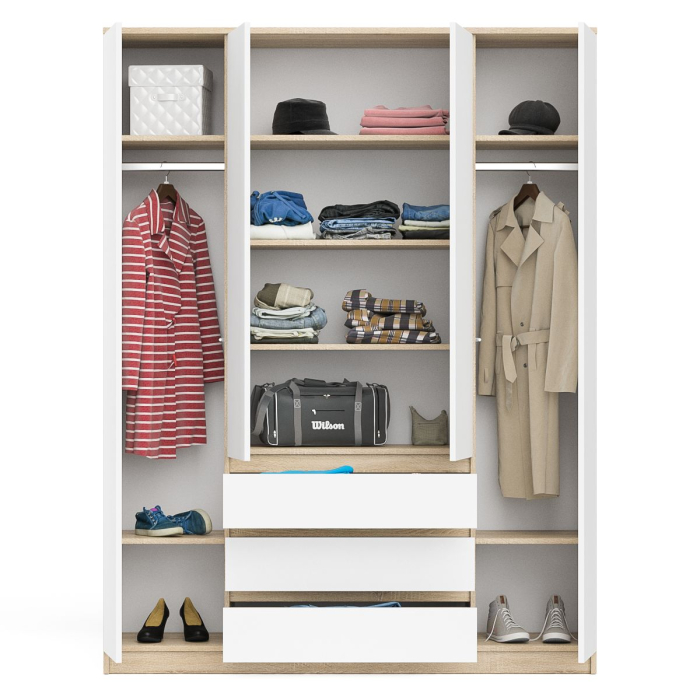 Шкафы распашные, Шкаф-комод с тремя ящиками и четырьмя дверками Мори МШ1600.1