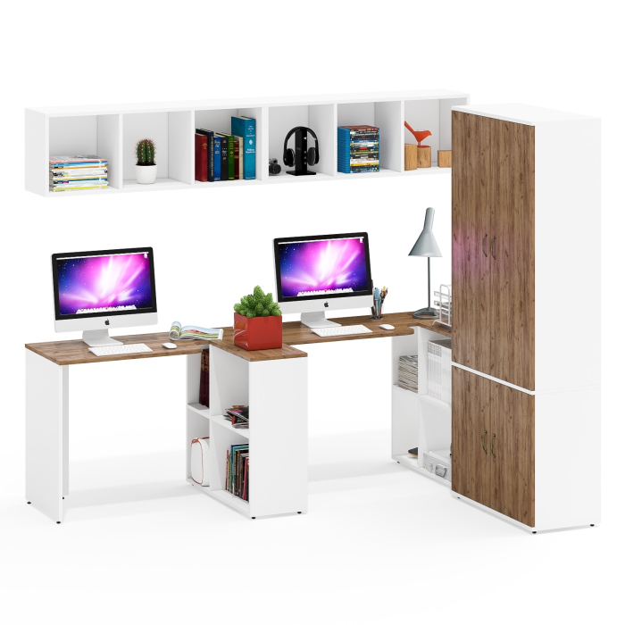 Домашние кабинеты, Два письменных стола-трансформера с навесными полками и шкаф для одежы и вещей Лидер-8