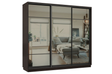 Шкафы-купе 3-х дверные, Шкаф-купе Премьер 58 (11ЗГ;11ЗГ;11ЗГ) фасады зеркало графит/трёхдверный/Профиль чёрный муар