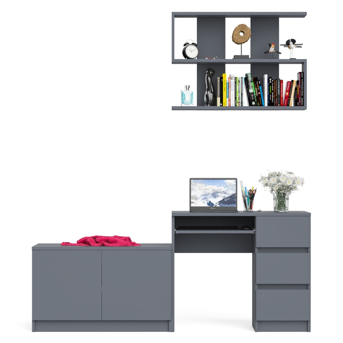 Прямые компьютерные столы, Открытая полка Мори 900 с компьютерным столом Мори МС-6 правый и тумбочкой с дверками