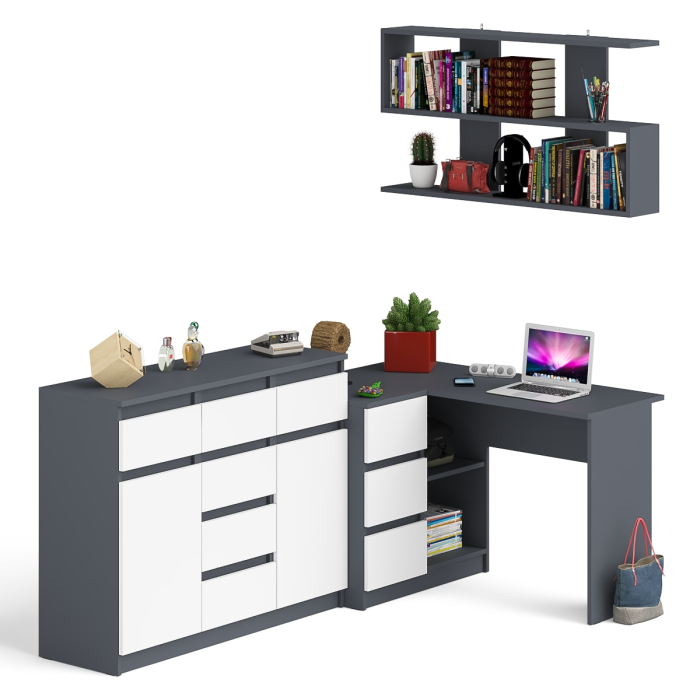 Домашние кабинеты, Стол компьютерный угловой Мори МС-16 левый с комодом МК1200.4 и навесной открытой полкой 1200