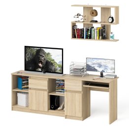 Тумба для техники МТВ1204.1 с компьютерным столом Мори МС-1 левым и полкой навесной