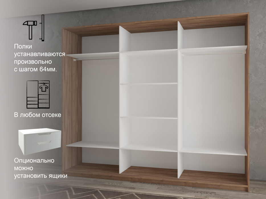 Шкафы-купе 3-х дверные, Шкаф-купе 3х дверный Кааппи 14 180х60