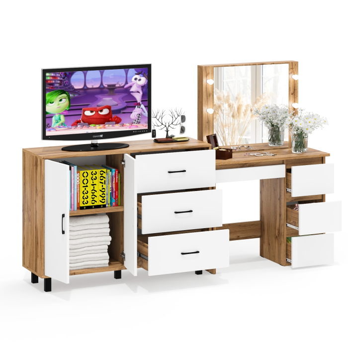 С зеркалом, Комод-тумба 123-1204 и столик косметический с подсветкой и зеркалом Сура