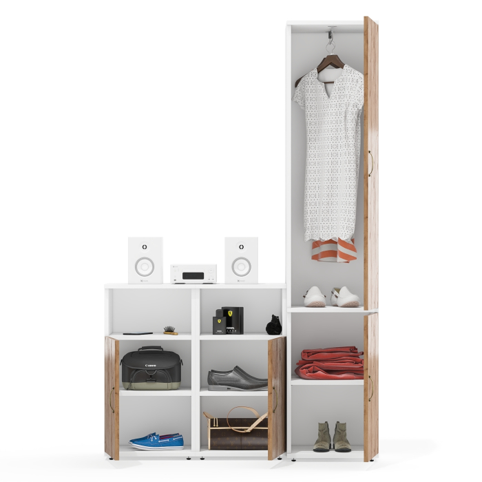 Домашние кабинеты, Две тумбы с нишей и дверками и пенал с полкой и вешалкой Лидер-8