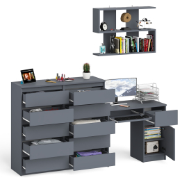 Стол компьютерный Мори МС-1 правый с комодом на 10-ть ящиков и навесной полкой 900