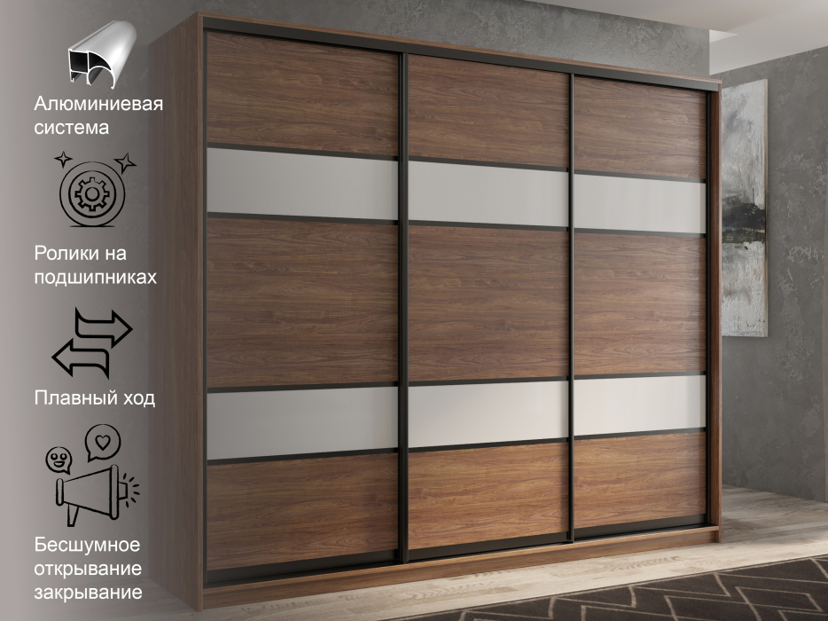 Шкафы-купе 3-х дверные, Шкаф-купе 3х дверный Кааппи 8 240х45