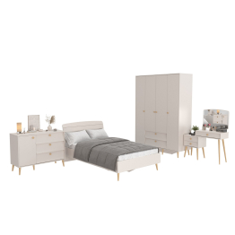 Кровать 1200 с четырёх-дверным шкафом с трюмо и комодом Афина