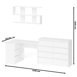 Книжная полка Мори 1200 с комодом 1200.8 и компьютерным столом МС-16 левым