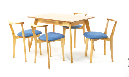 Стол Сканди 120 натур со стульями Франк натур рогожка синий