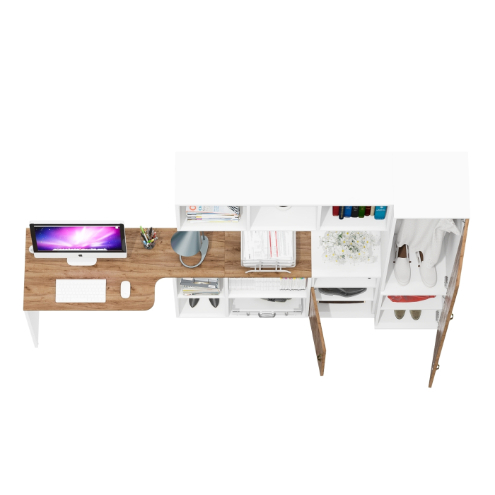 Домашние кабинеты, Место для работы и учёбы Лидер-8 из стола с  полкой и тумбы с пеналом МД 21Б