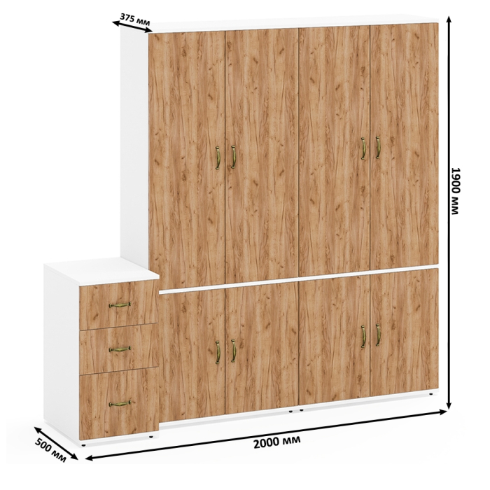 Домашние кабинеты, Мебель для офиса из двух платяных шкафов Лидер-8 20Б и подкатной тумбы 3.16