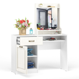 Стол туалетный с зеркалом Ливерпуль 12.46+10.118, цвет ясень ваниль/белый