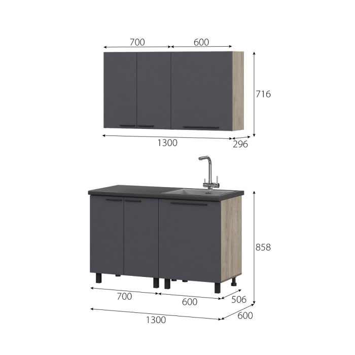Кухонные гарнитуры, КГ Этна Софт Графит 2_1,3