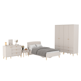 Шкафы двухдверные с кроватью 1200 Афина с тумбочкой на ножках и комодом
