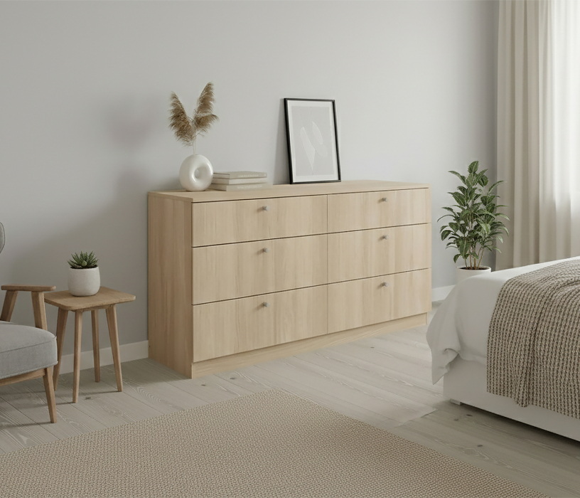 Комоды, Комод 140х40х72 см, Теви 6 ящиков