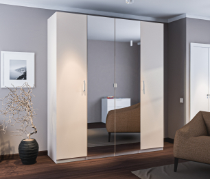 Шкаф четырехдверный МАКС с зеркалом Кашемир серый