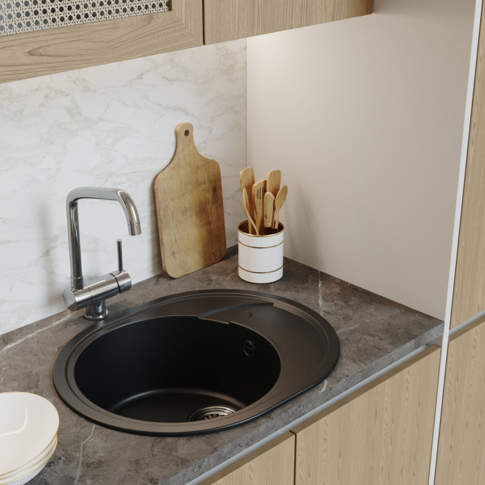 Кухонные мойки, Мойка ML-GM17 овальная с крылом, 580*470*180мм NEW*