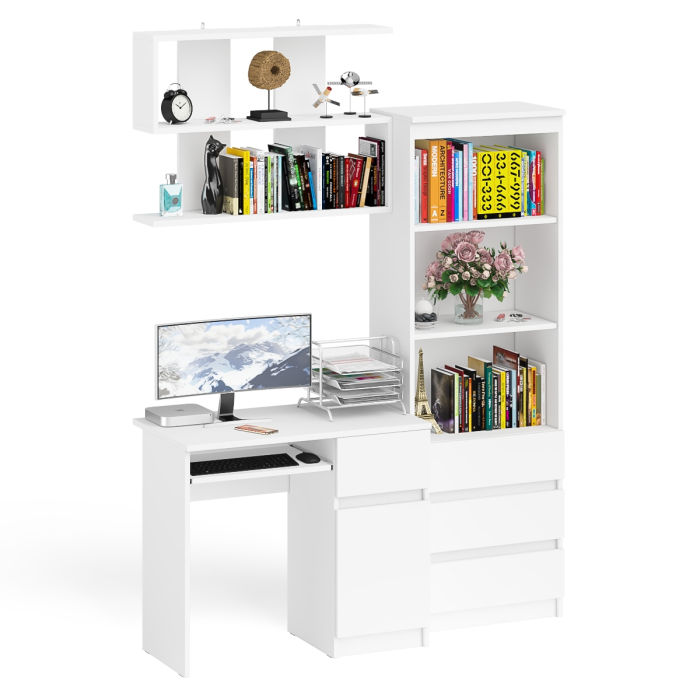 Прямые компьютерные столы, Стол компьютерный Мори МС-1 правый с навесной полкой и стеллаж-комодом 600.3