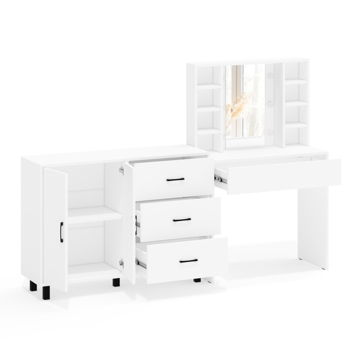 С зеркалом, Туалетный столик с подсветкой 115 и тумба-комод 123-1204