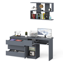 Однотумбовый стол компьютерный Мори МС-1 левый с комодом три ящика и навесной полкой 900