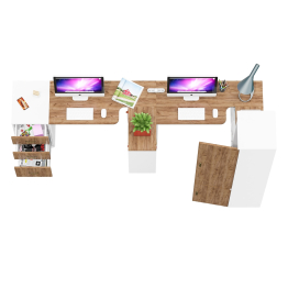 Узкий шкаф для белья и для хранения Лидер-8 с двумя рабочими столами и тумбой для бумаг