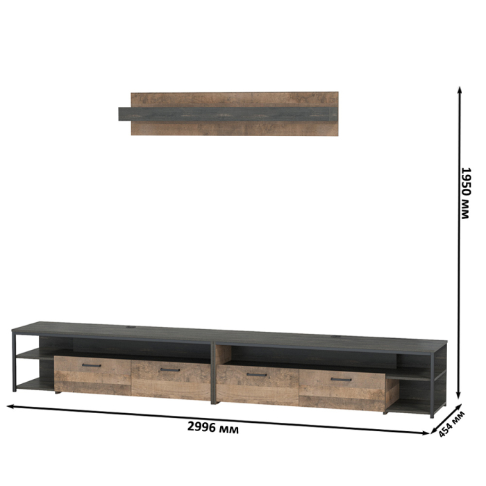 Стенки для гостиной, Две ТВ-тумбы Трувор с навесной полкой
