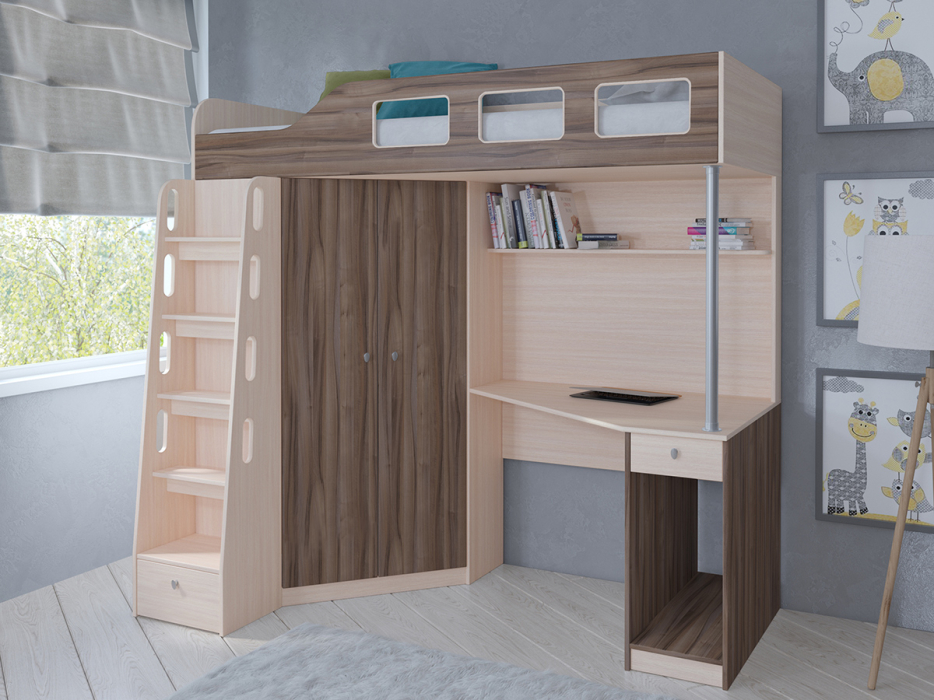 Кровати-чердаки, Кровать-чердак Астра 7 Дуб молочный
