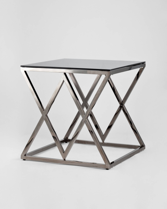 Журнальные столики, Журнальный стол ИНСИГНИЯ 55х55 (Стекло smoke/Сталь тёмный хром)
