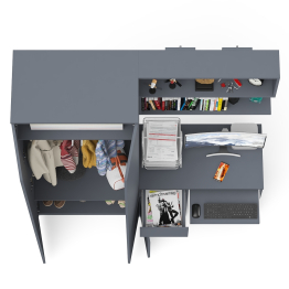 Стол компьютерный Мори МС-1 тумба слева с полкой навесной и шкафом две двери