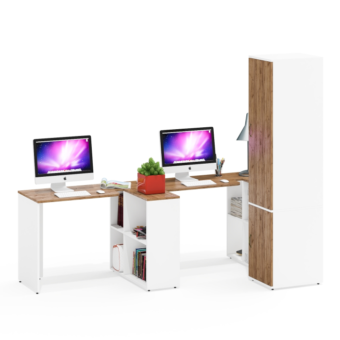 Домашние кабинеты, Офис домашний для двоих Лидер-8 из столов-трансформеров и платяного пенала МД 23Б