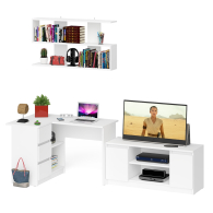 Домашние кабинеты, Угловой стол компьютерный Мори МС-16 левый с тумбой под ТВ и полкой для книг