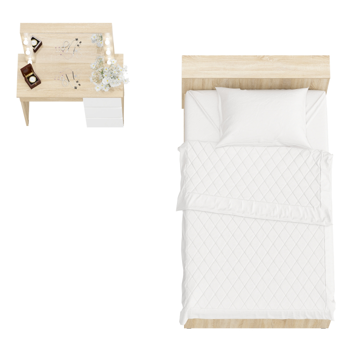 Спальные гарнитуры, Кровать с ящиками полутораспальная Ксения 1200 и туалетный столик с подсветкой Сура