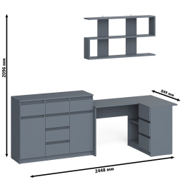 Угловой стол компьютерный Мори МС-16 правый с комодом МК1200.4 и открытой книжной полкой